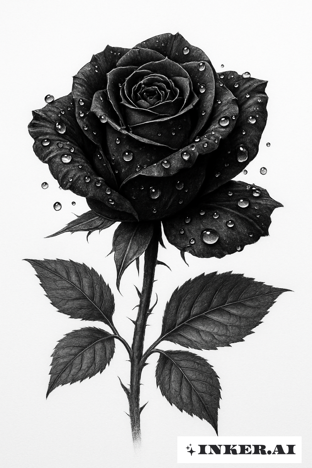 A Perfect Black Rose Covered In Dew