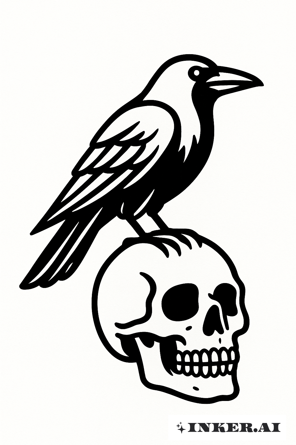 Der Rabe auf einem Schädel Memento Mori