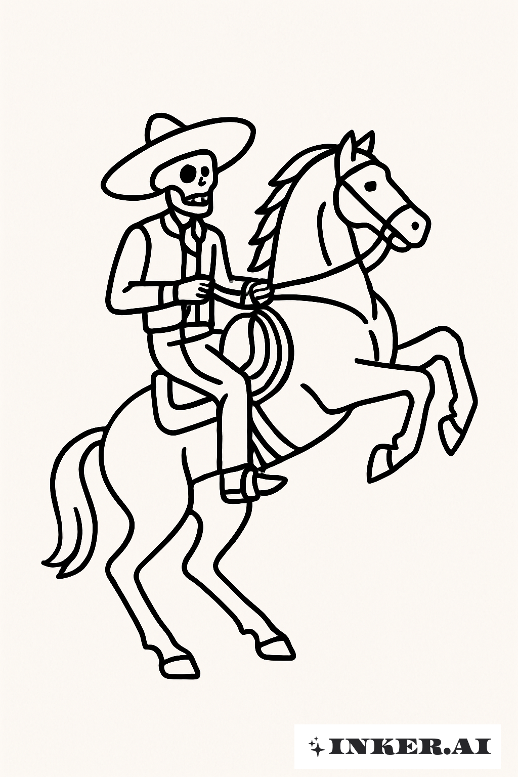 Charro Skeleton on a Rearing Horse