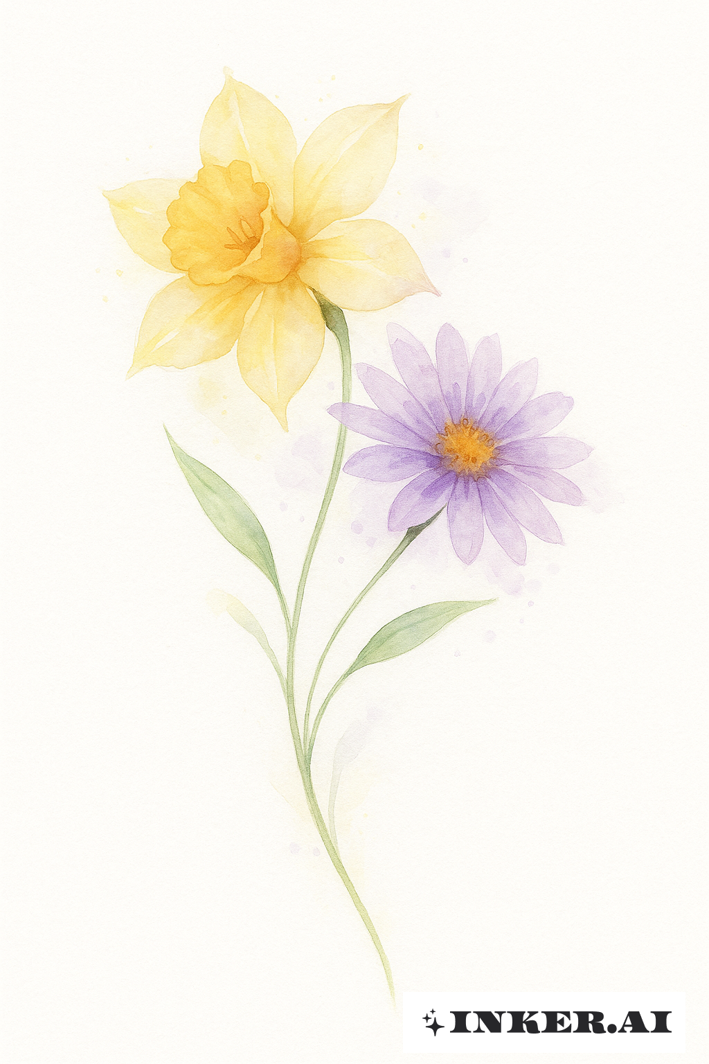 Aquarelle Douce de Jonquilles et d'Asters