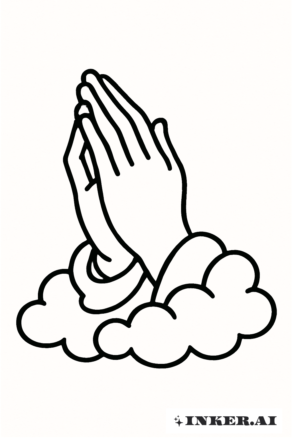 Praying Hands Emerging from Simple Clouds