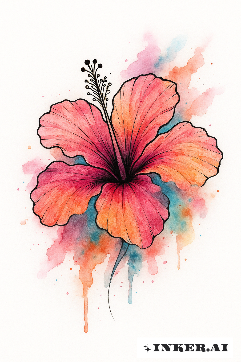 Hibiscus Bloom Dissolving In Watercolor
