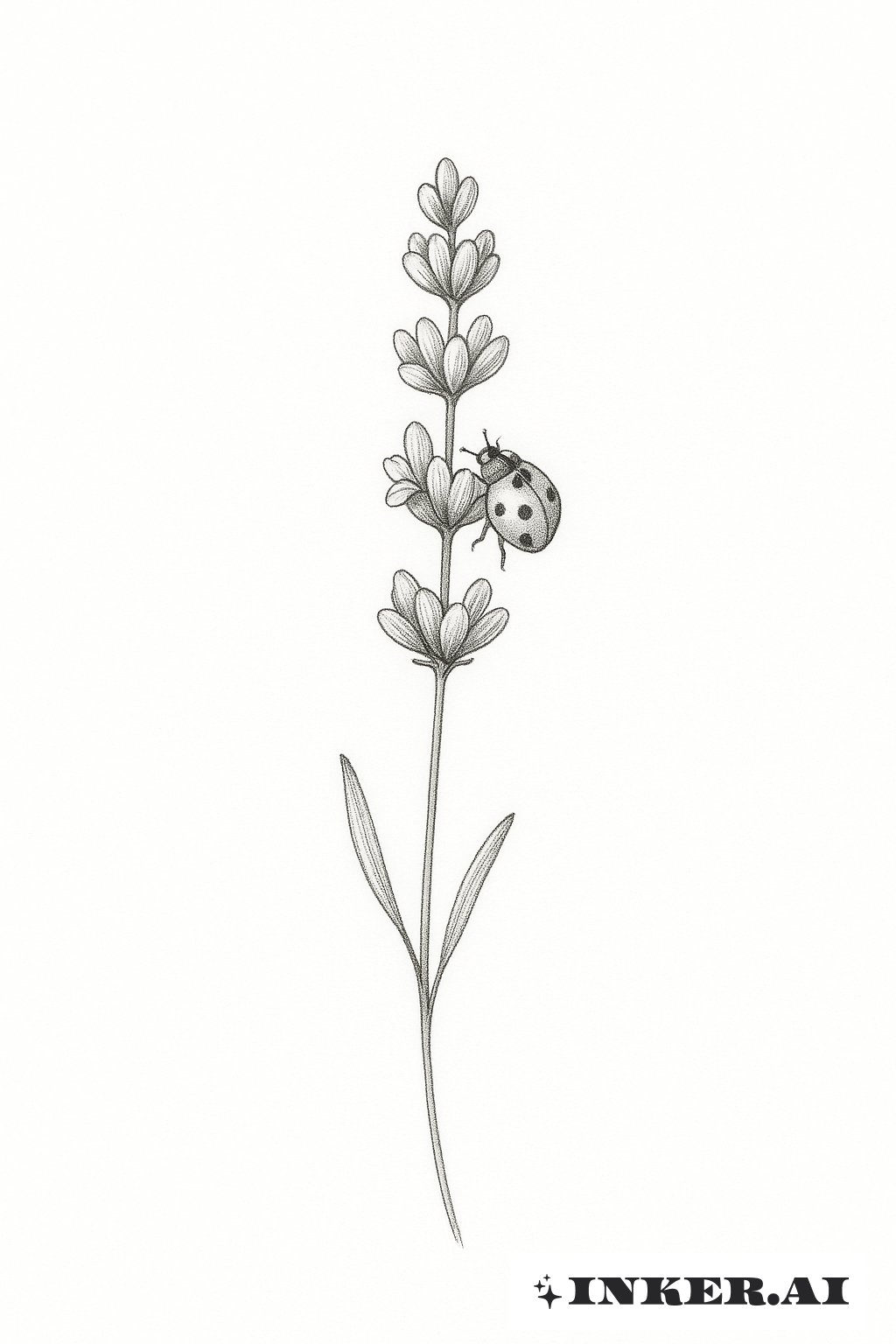Ladybug On A Single Lavender Stem