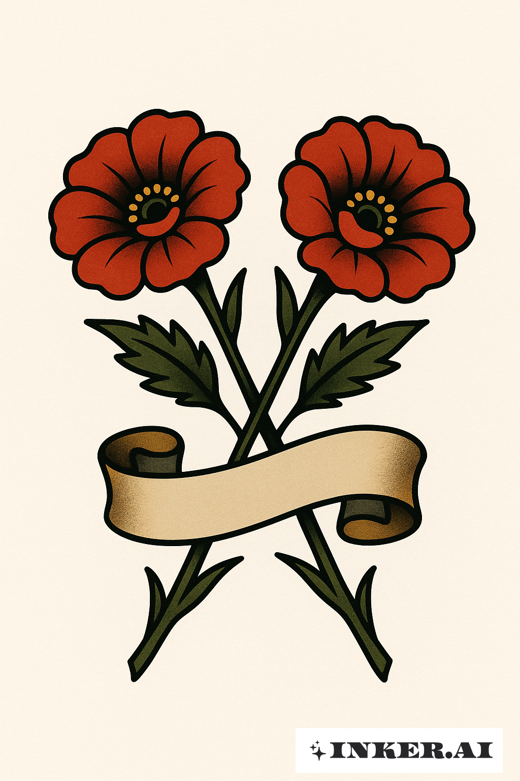 Zwei gekreuzte Mohnblumen mit einem Banner