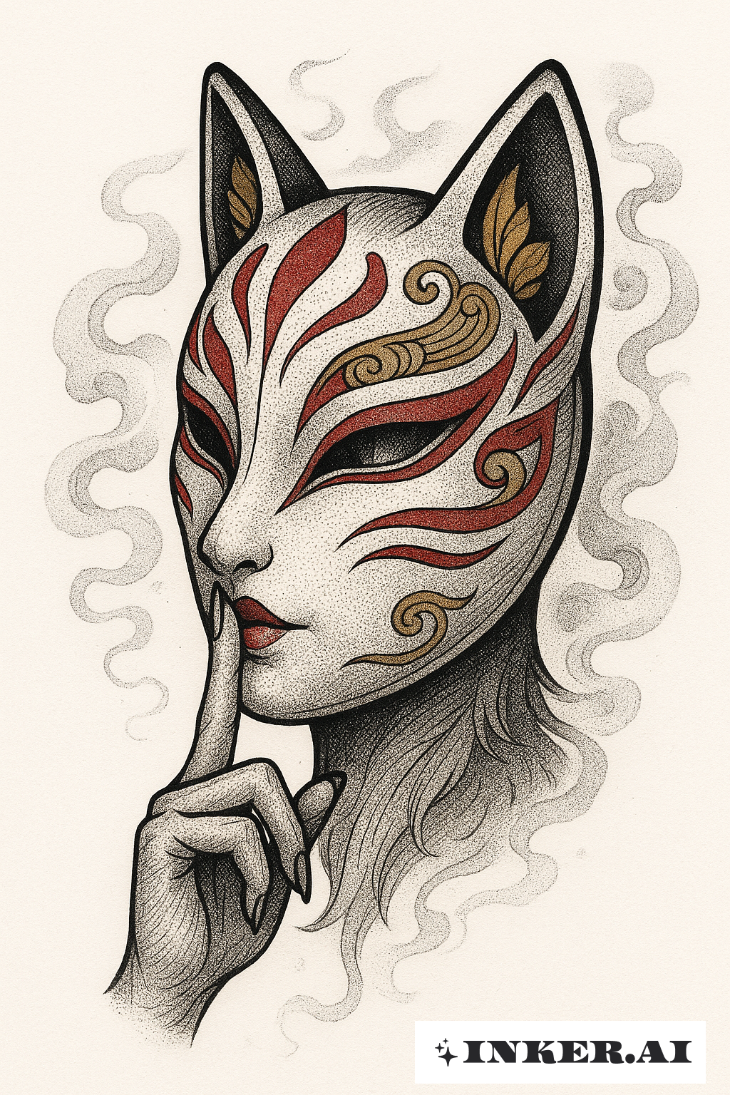 Un masque Kitsune murmurant Chut