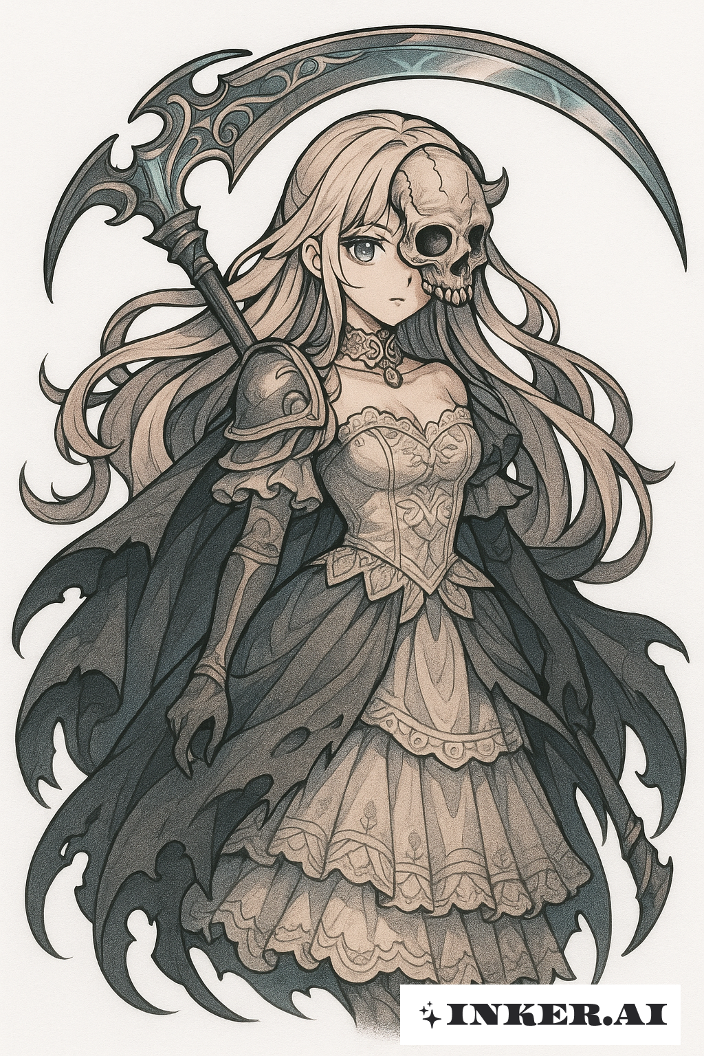 Anime Prinzessin Sensenmann mit einem Totenschädelmaske