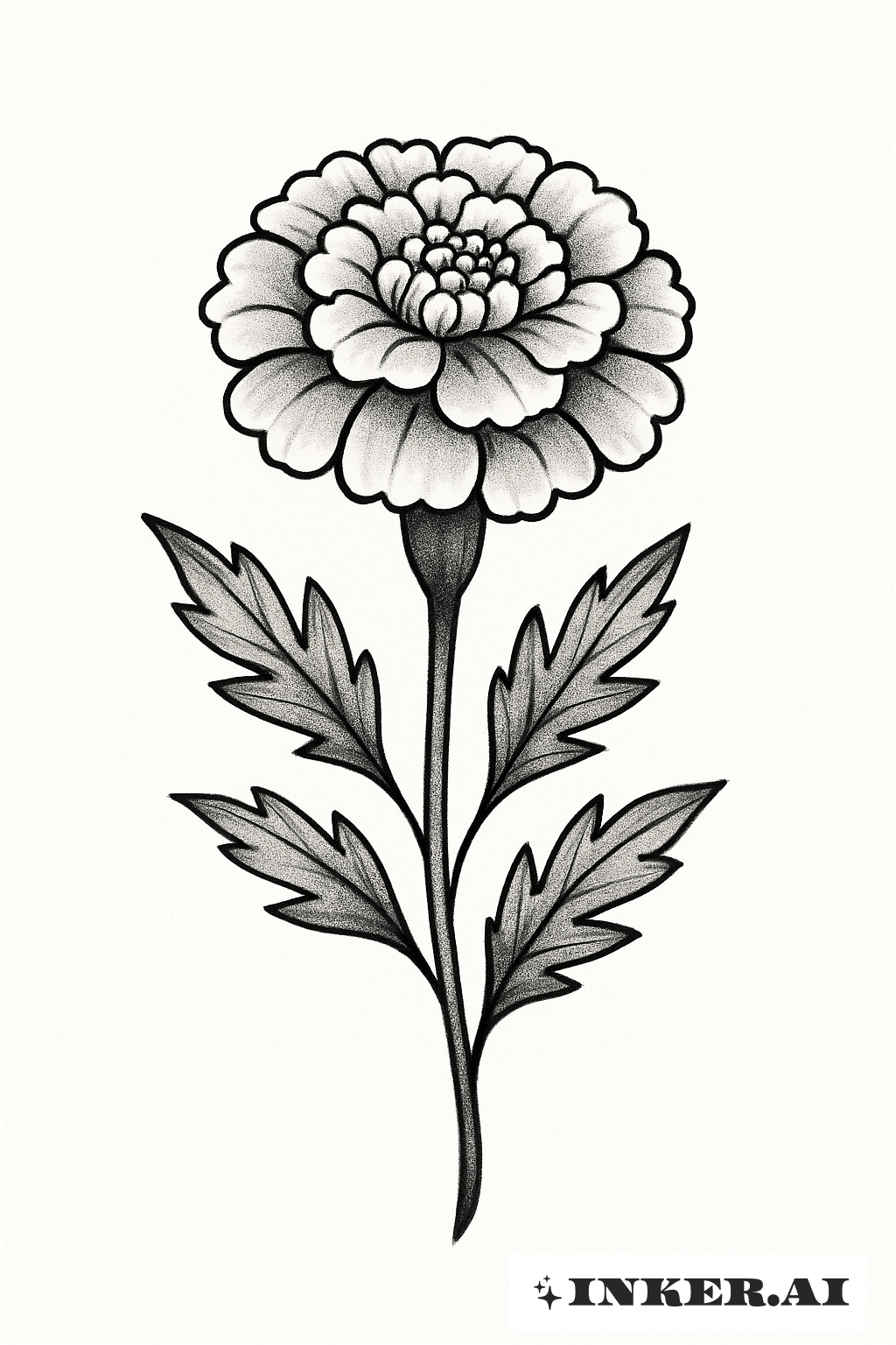 Flor de Caléndula Sombreada en Negro y Gris