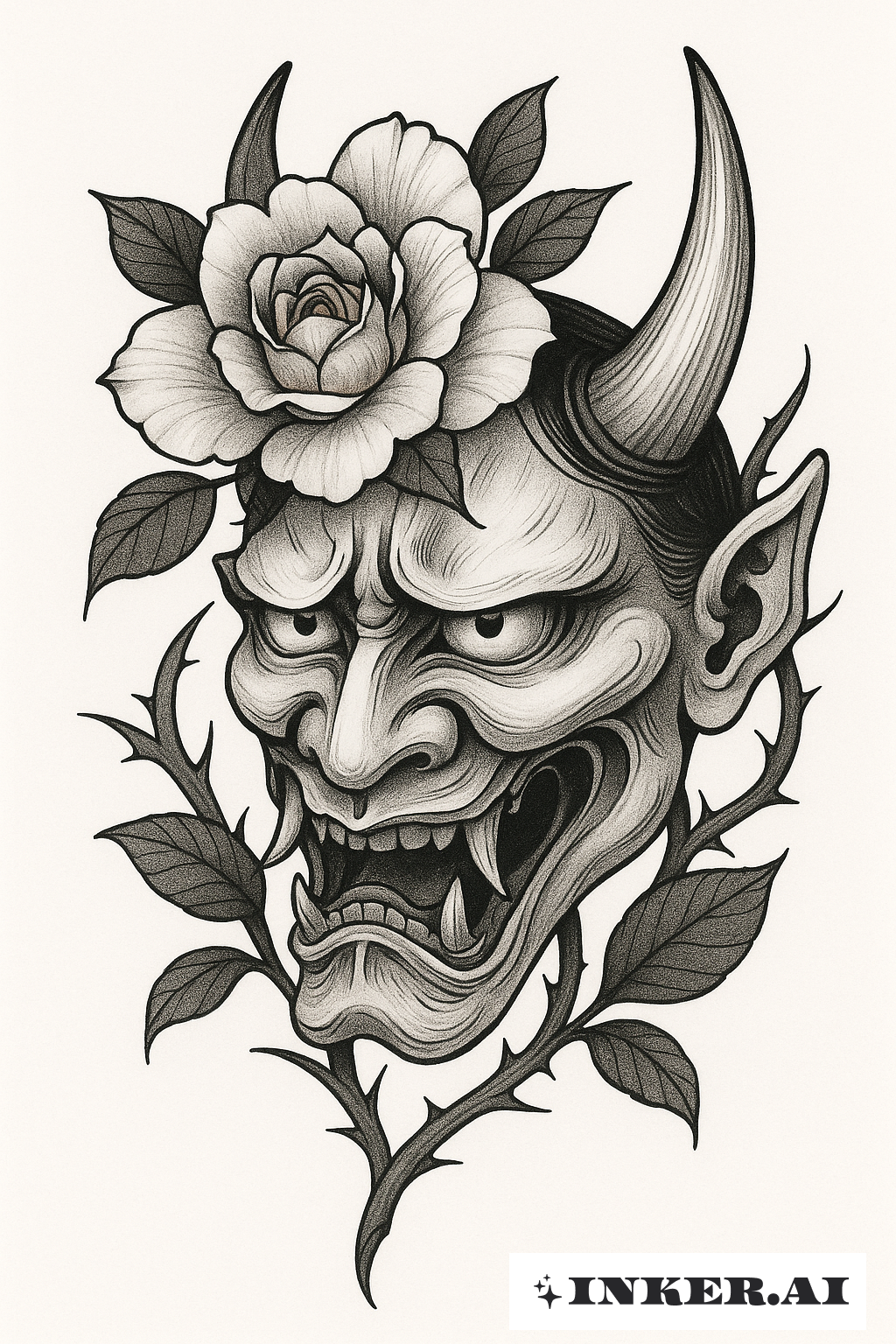 Mặt Nạ Hannya Với Hoa Hồng Sa Mạc