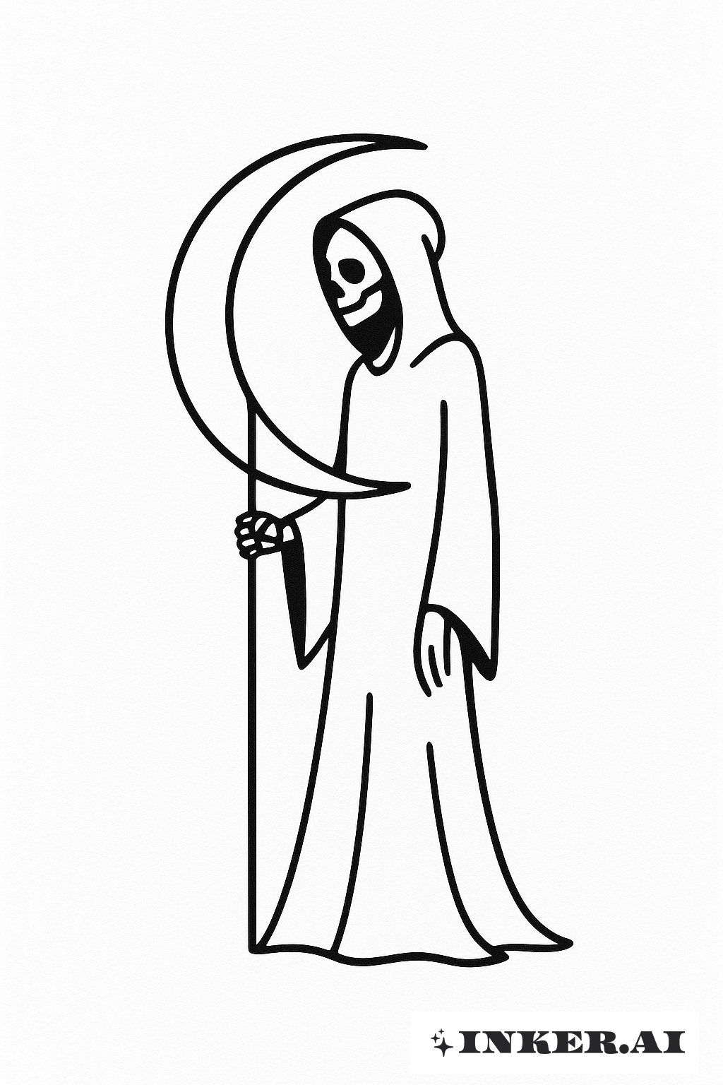 Minimalistischer Sensenmann mit einer Mondsichel-Sense