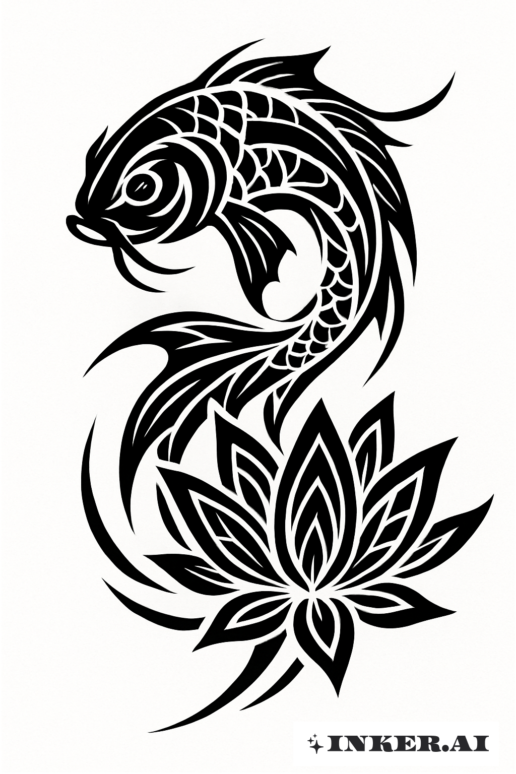 Flowing Tribal Koi and Lotus Flower