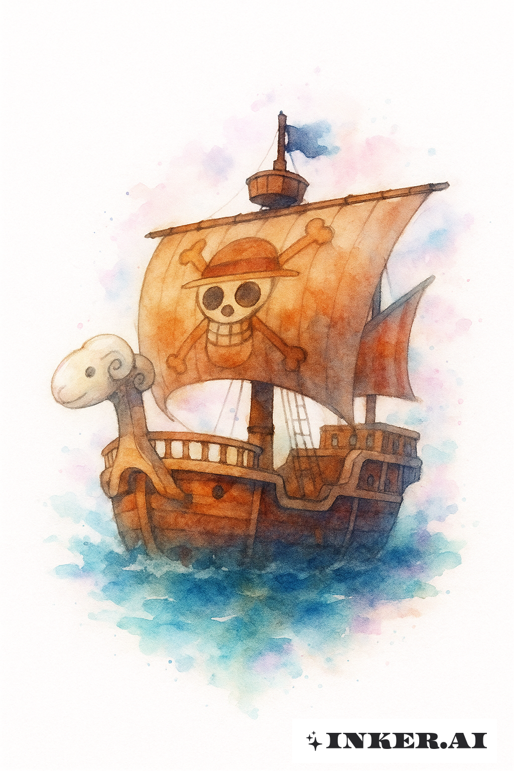 ワンピース ゴーイングメリーの水彩シルエット