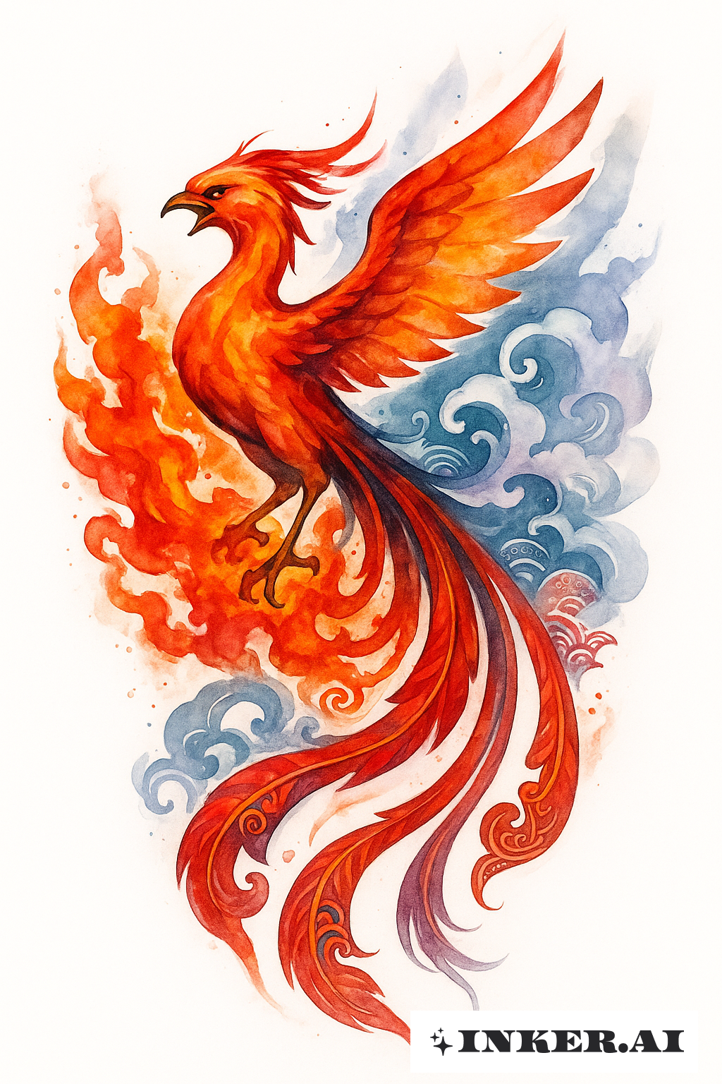 Phénix Abstrait Yakuza en Flammes