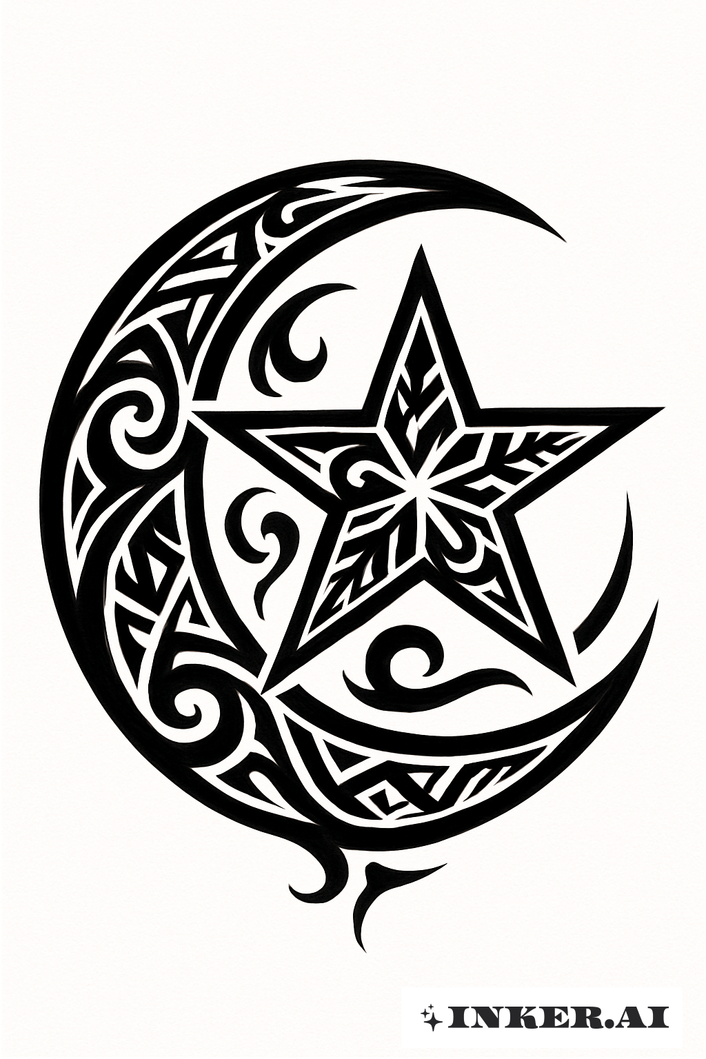 Crescent Moon And Star In Tribal Style