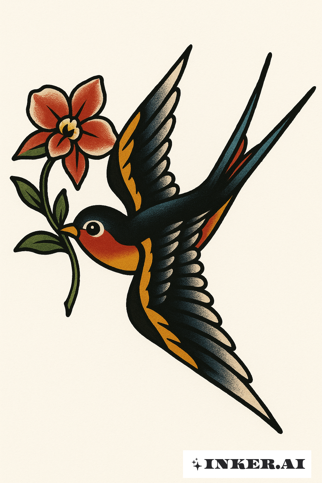 Hirondelle portant une tige d'orchidée