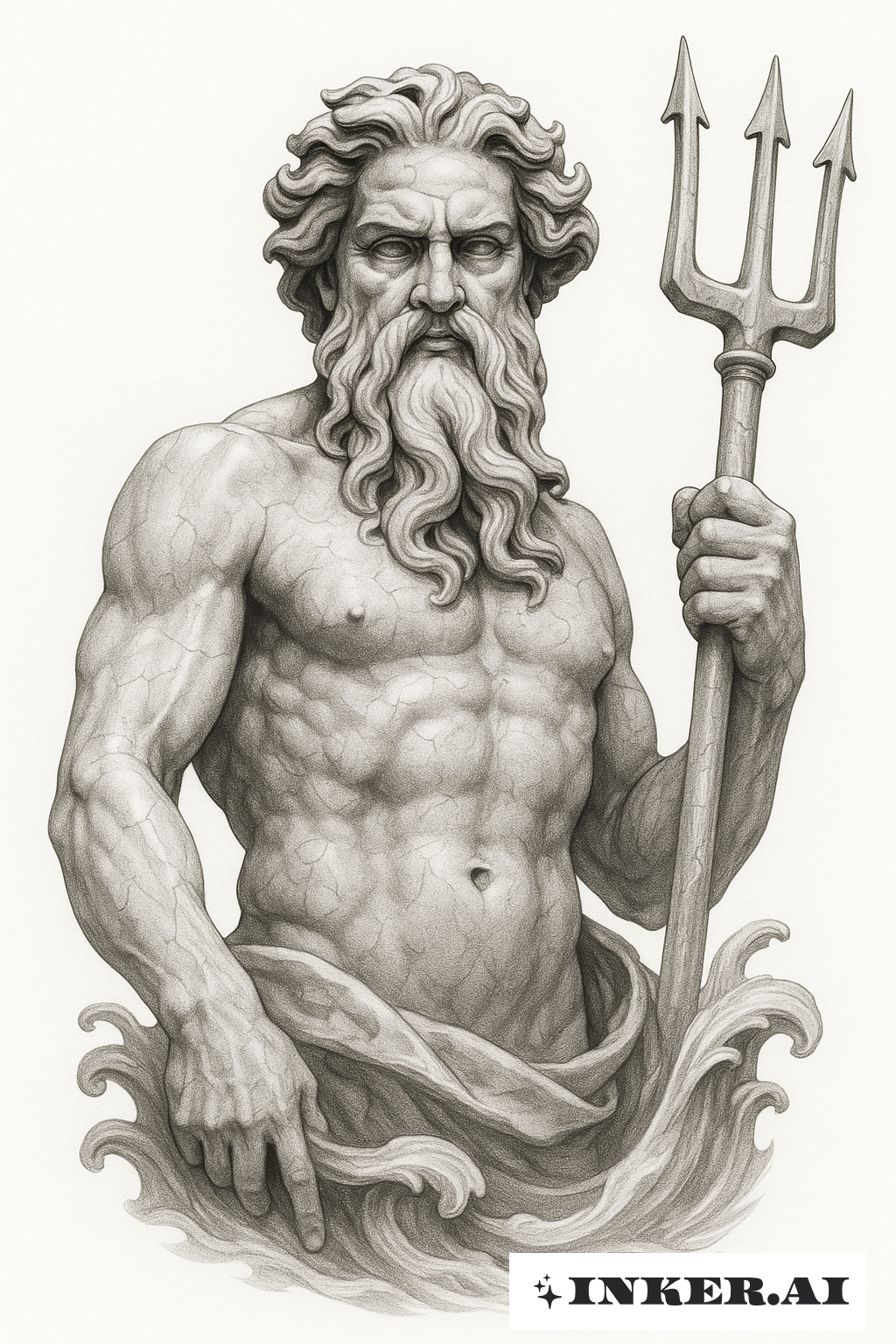 A Hyper-Realistic Marble Statue Of Poseidon