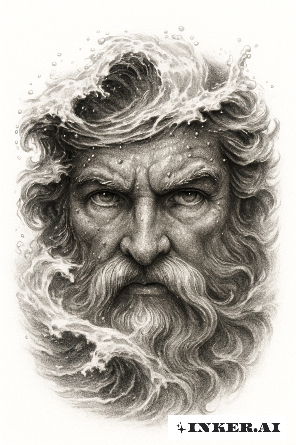 The Piercing Eyes Of Poseidon Emerging From Water