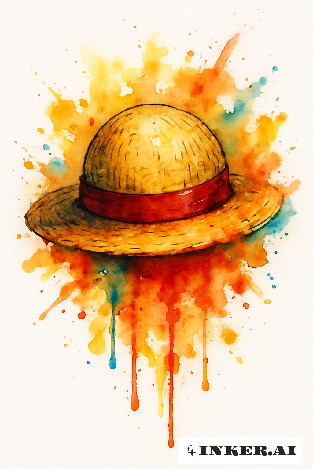 ルフィのワンピース帽子への水彩のしぶき