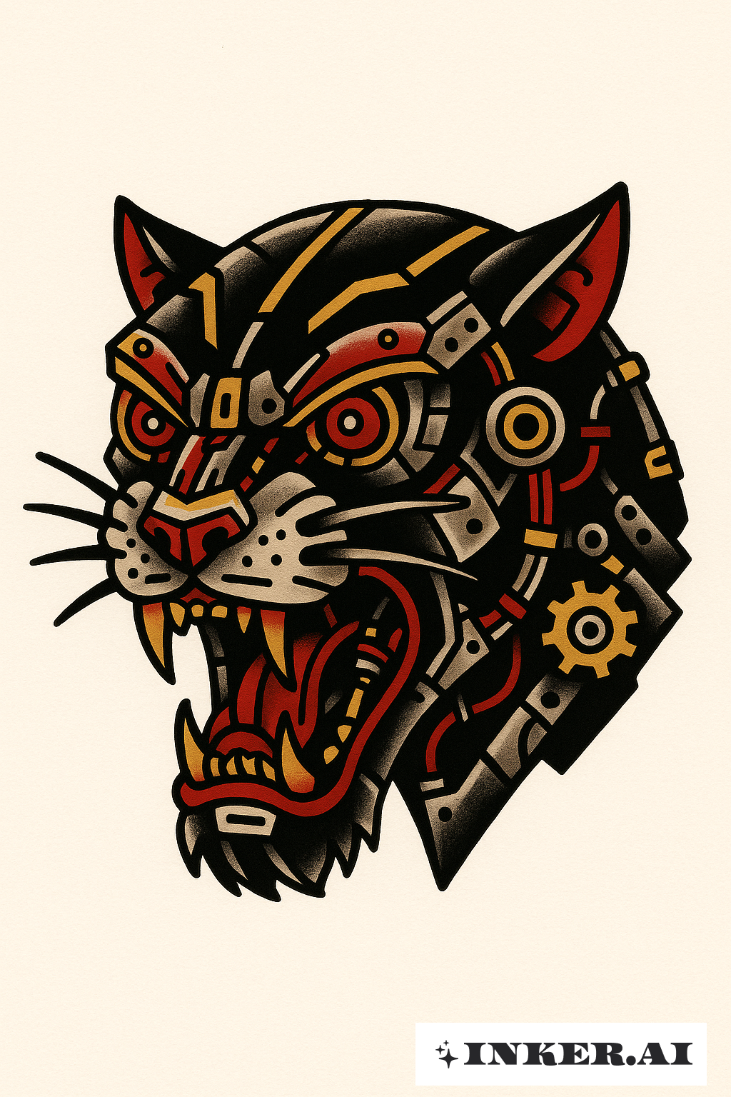 Bold Cyber Sigilism Mechanical Panther Head