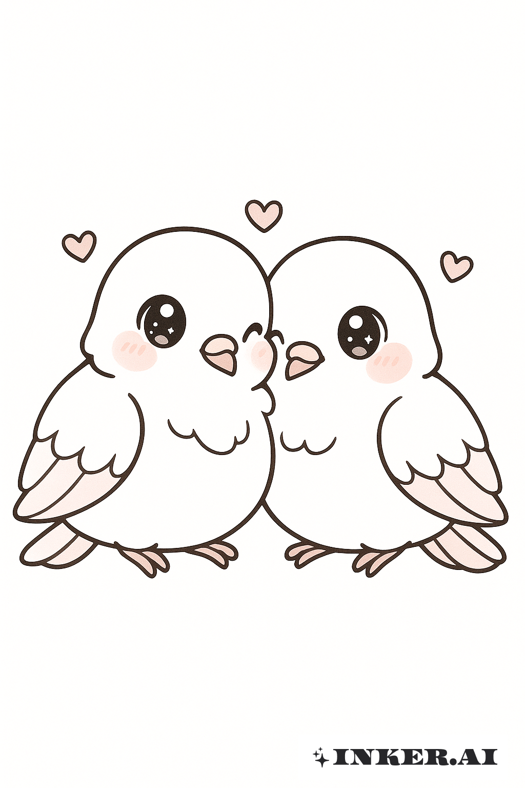 Un Couple de Tourterelles Kawaii qui se Blottissent