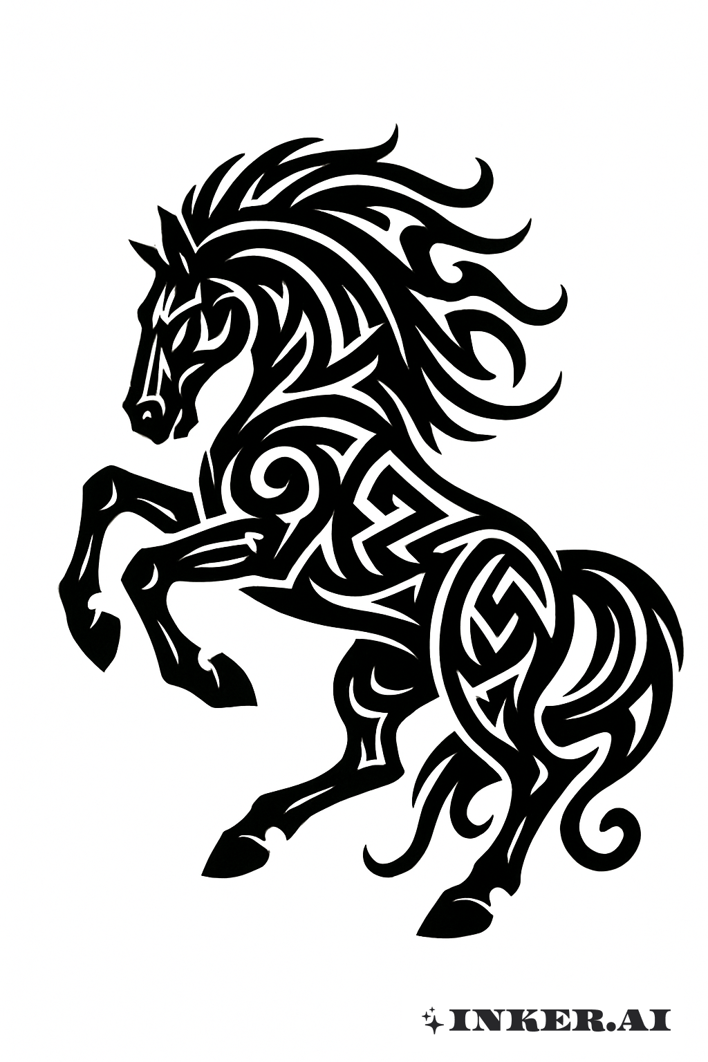 Cheval Noir à Motifs Tribaux