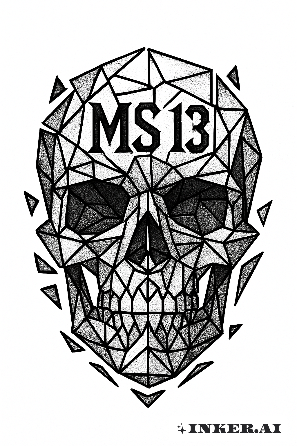 Scherben, die den Ms 13 Schädel bilden