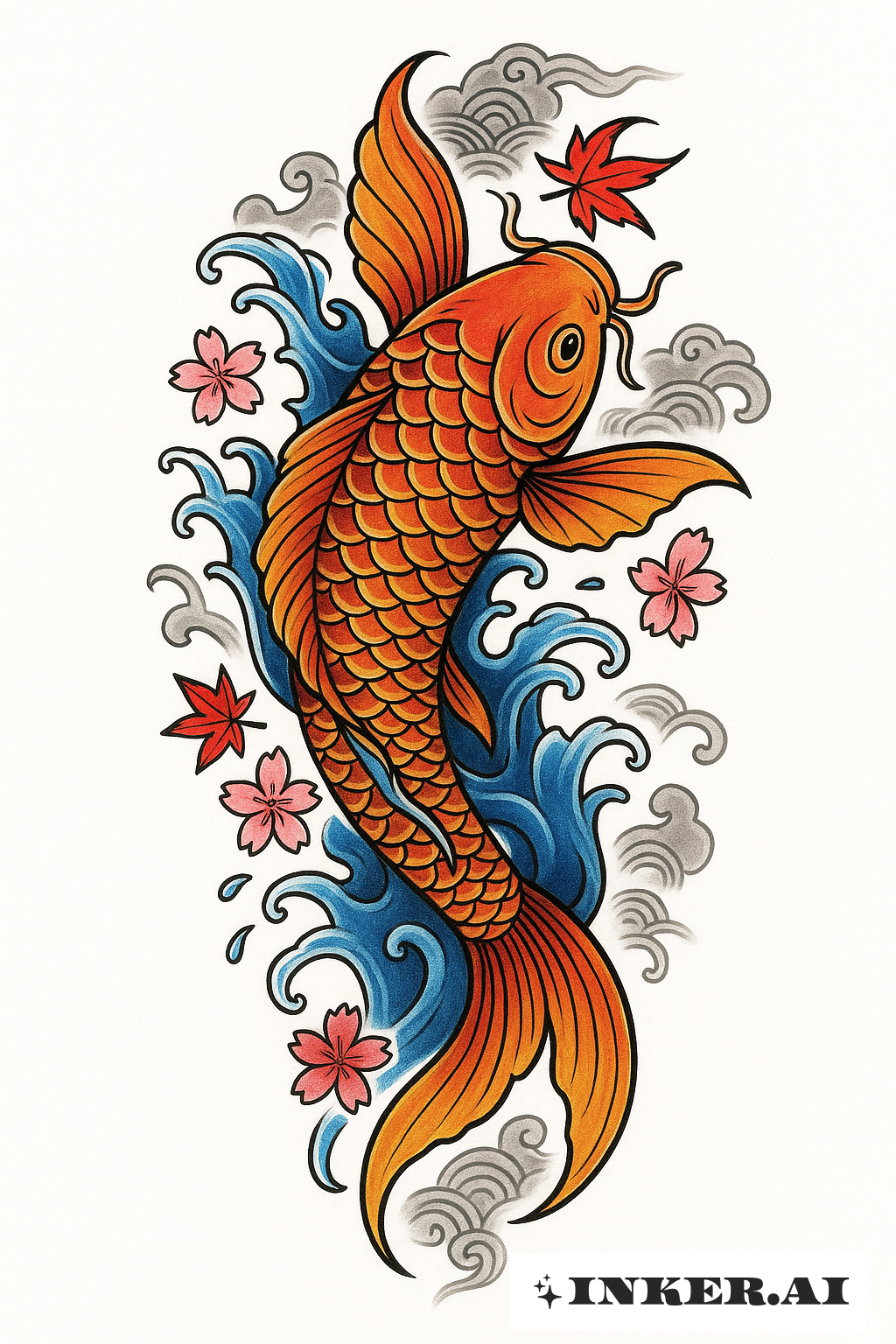 Peixe Koi Nadando Pela Coxa