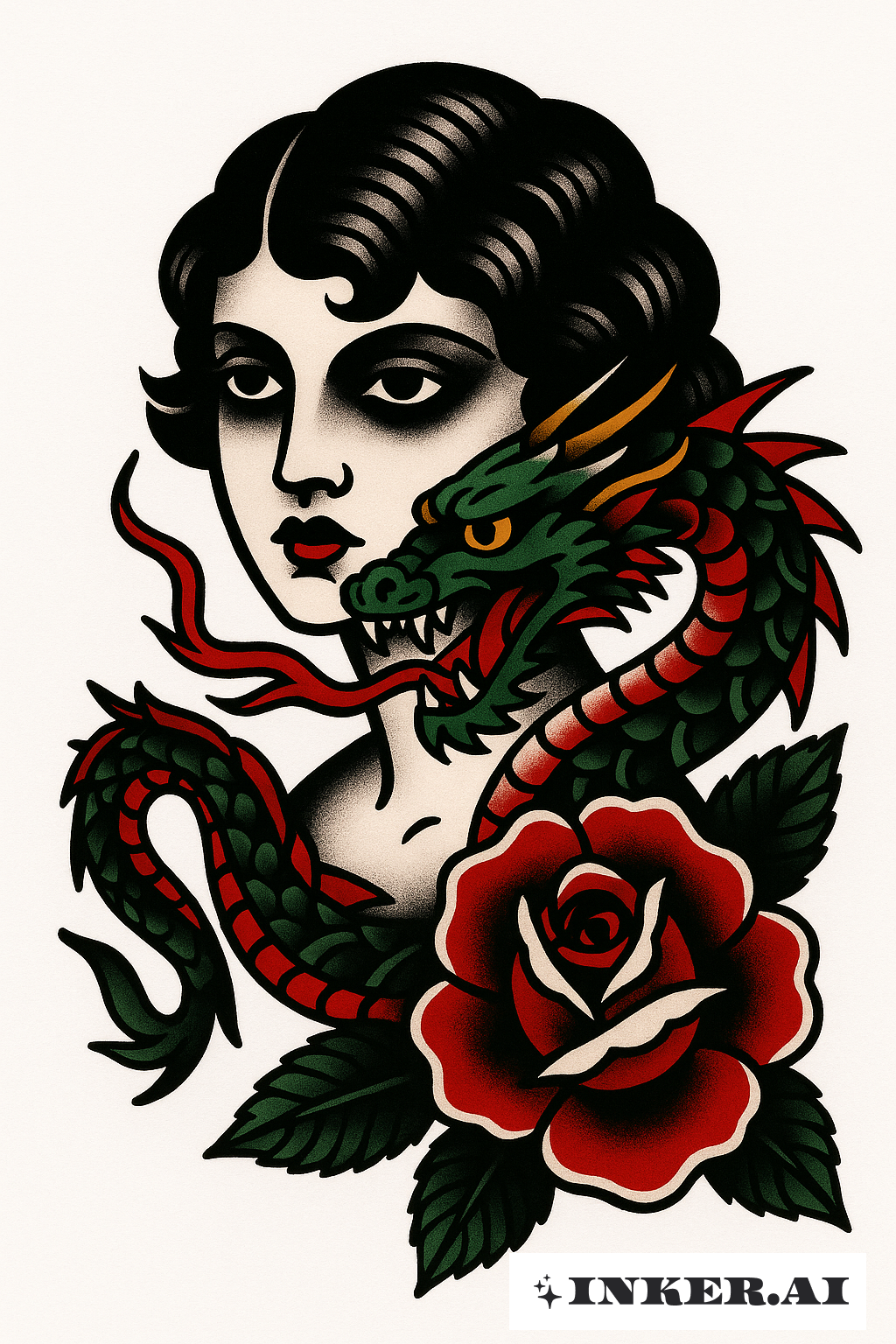 The Girl With The Dragon And A Bold Rose