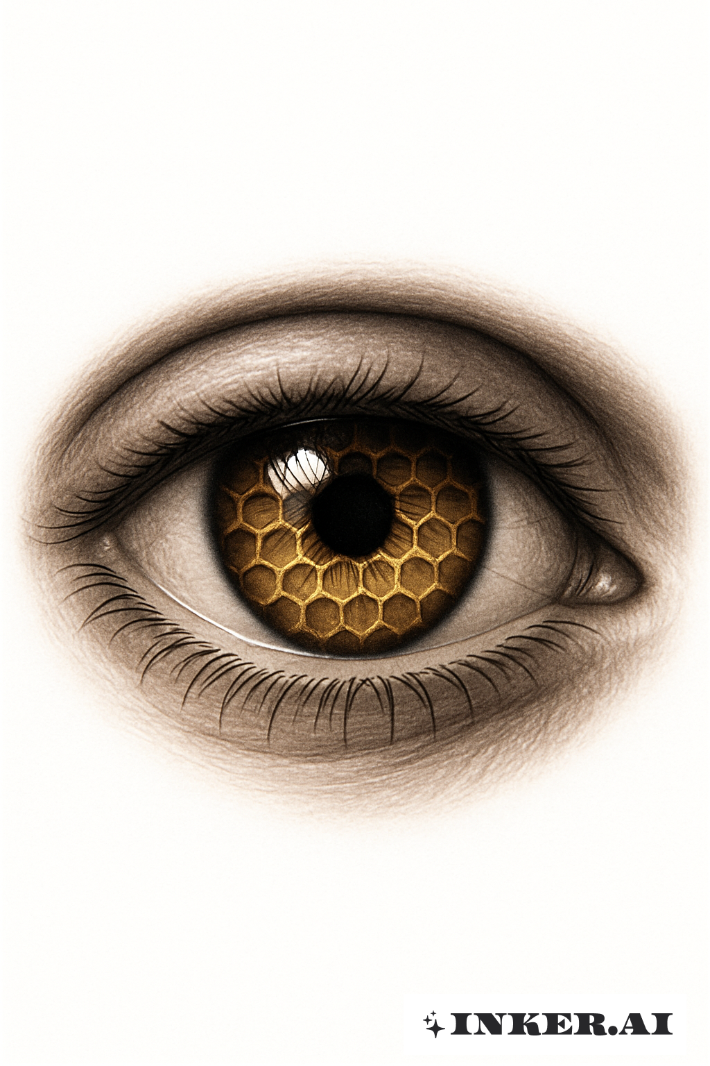 Auge, das ein goldenes Wabenmuster widerspiegelt
