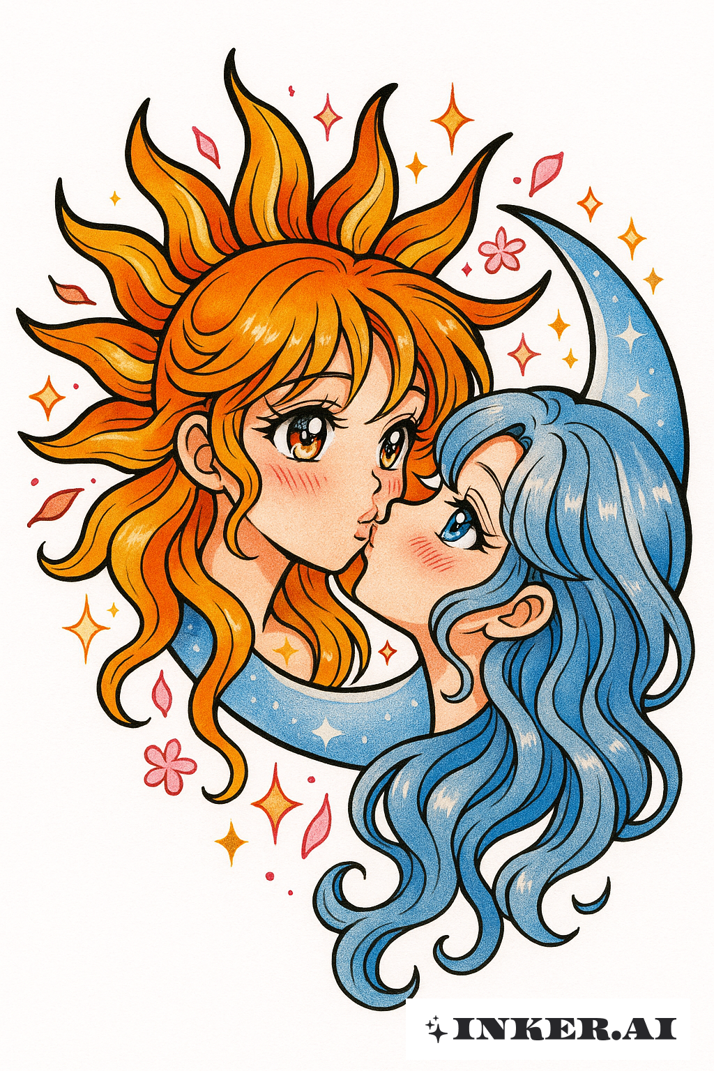 少女スタイルの太陽と月のキス