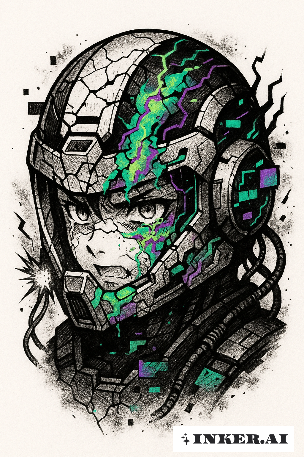 Casque défaillant d'un pilote de méca infecté