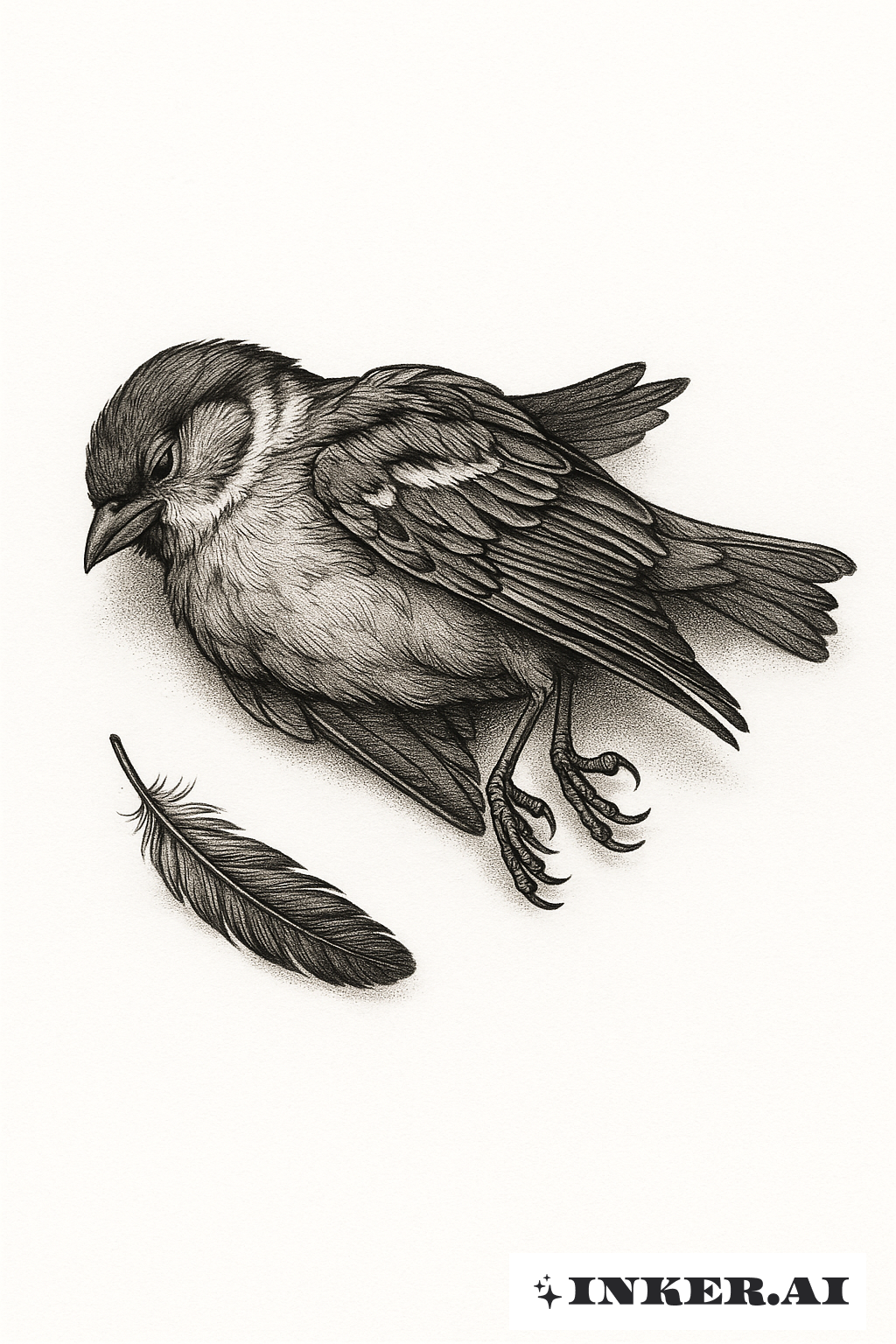 Fallen Sparrow With A Single Feather