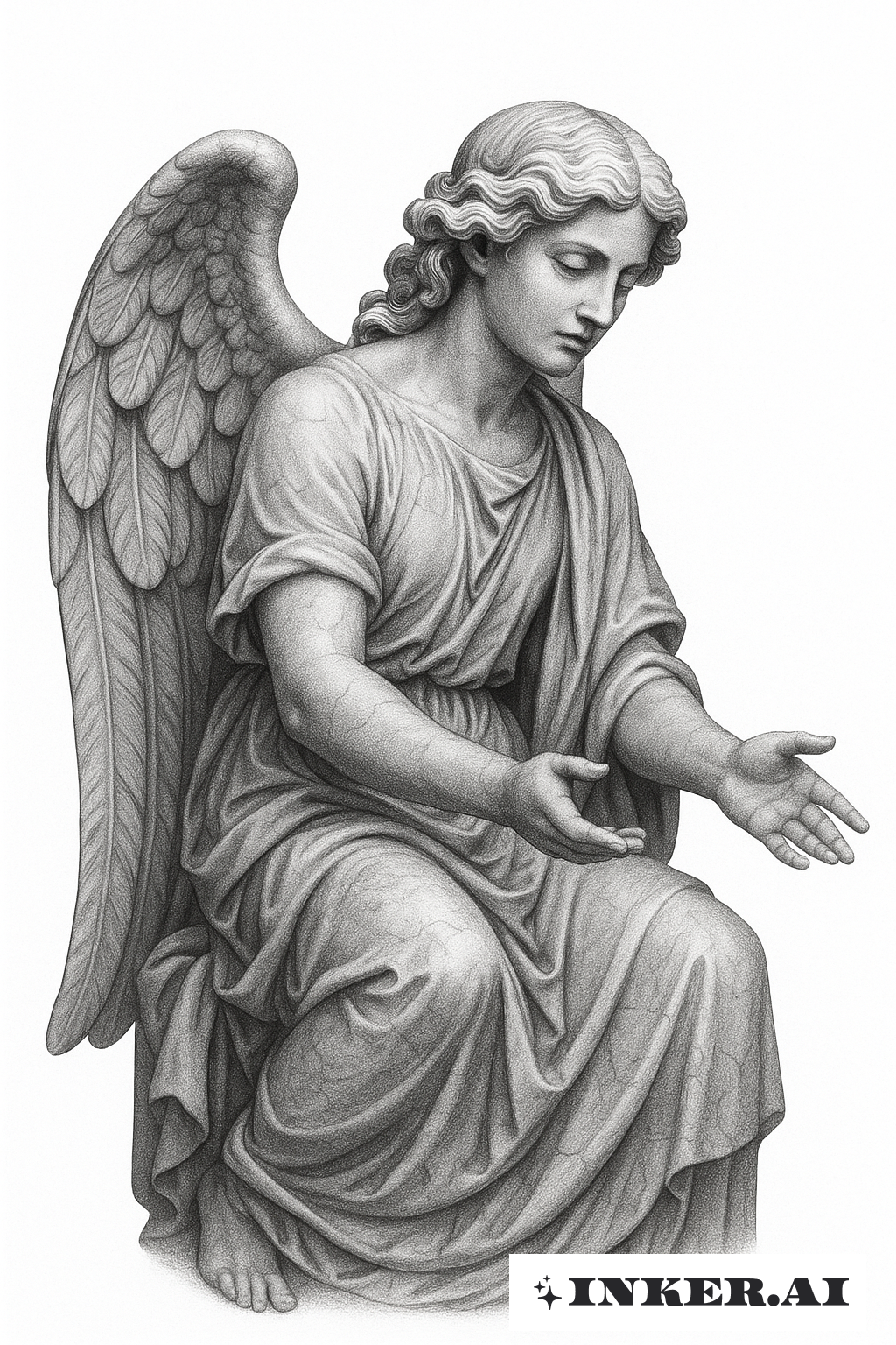 Guardian Angel in Marble Sculpture Form