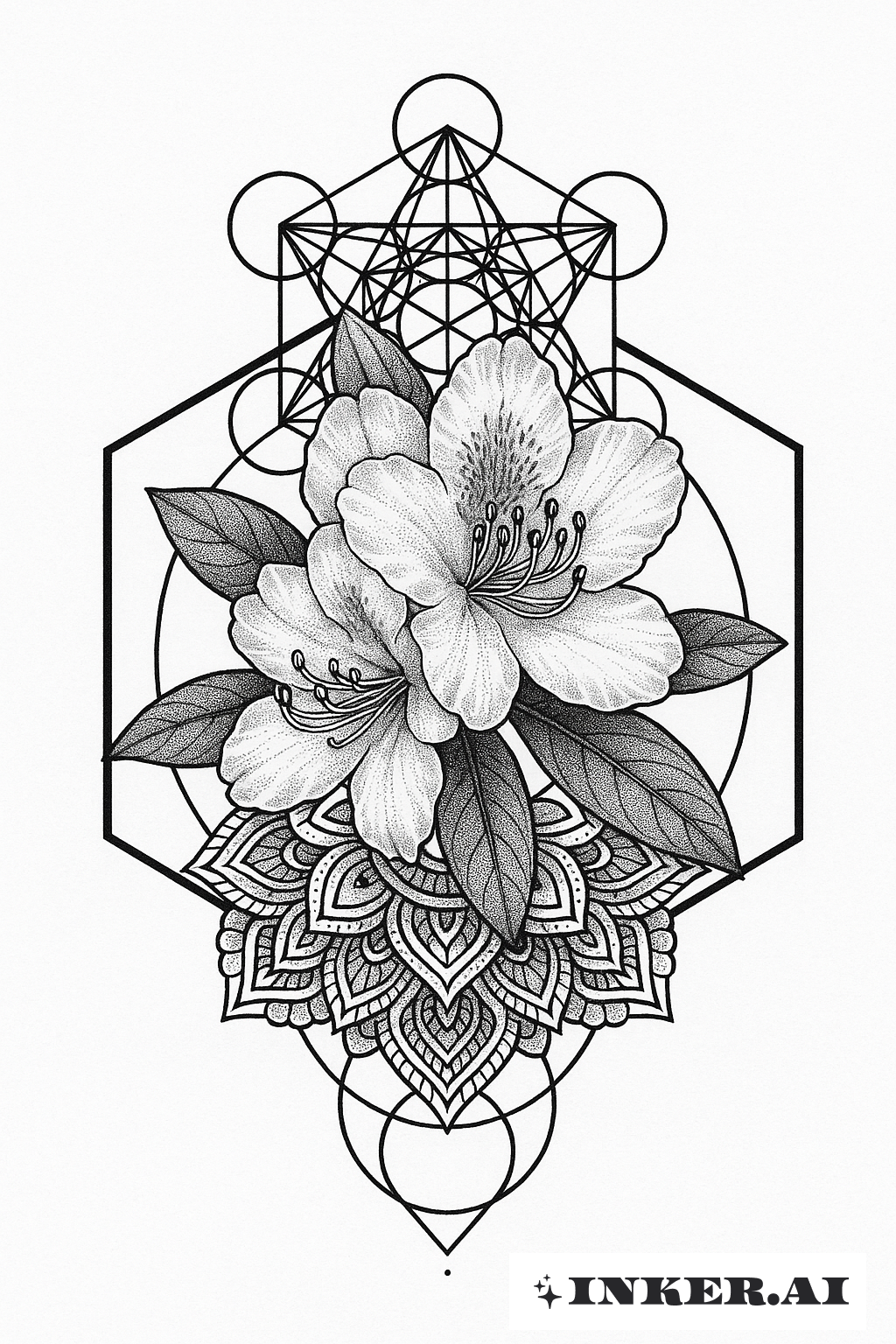 Heilige Geometrie und eine Rhododendronblume