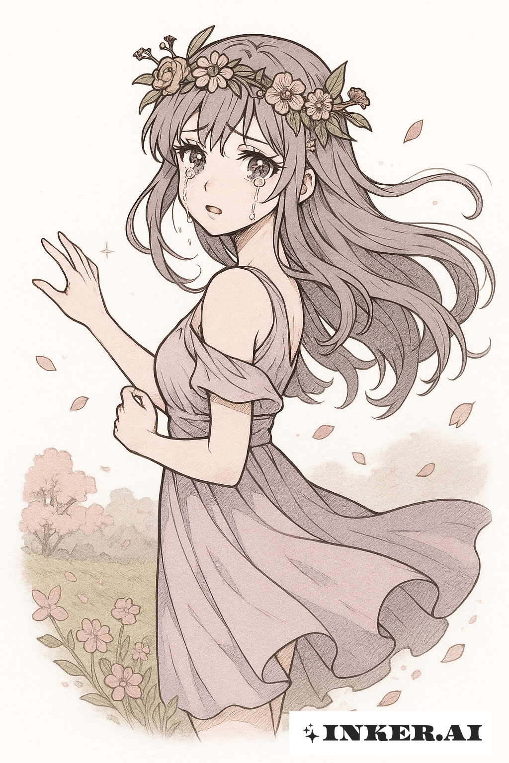 Anime Persephone's Tearful Goodbye To Spring