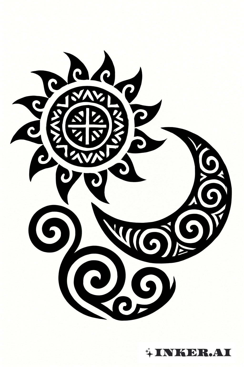 マオリのコルー渦巻きによる太陽と月の形成