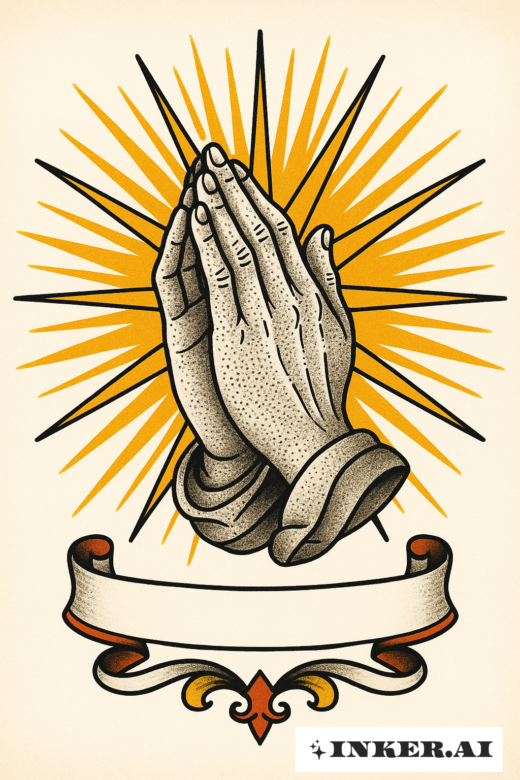 Classic Praying Hands with Bold Rays