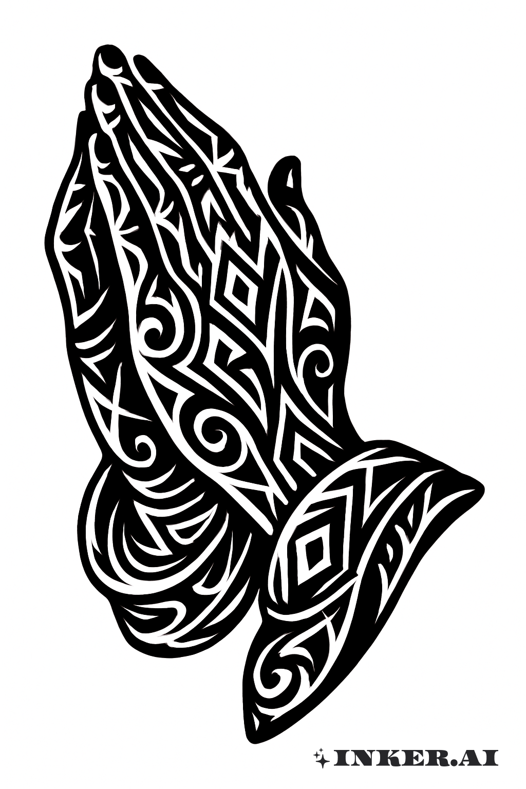 Praying Hands Silhouette in Tribal Pattern