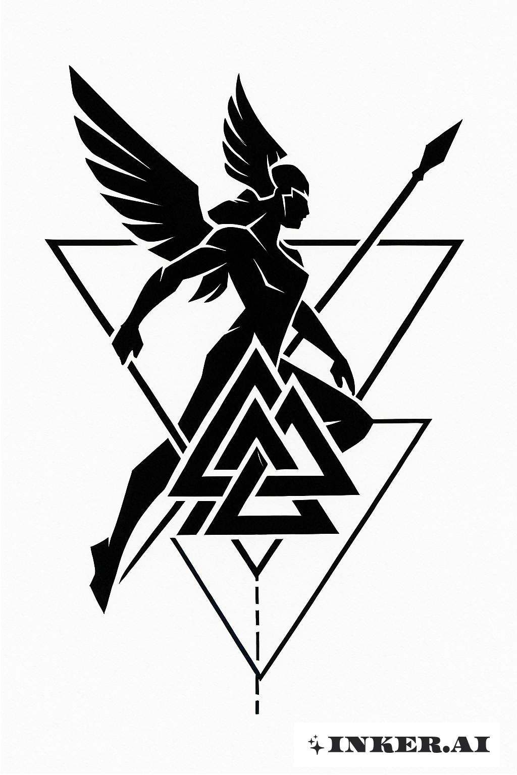 Valkyrie Silhouette With Valknut Symbol
