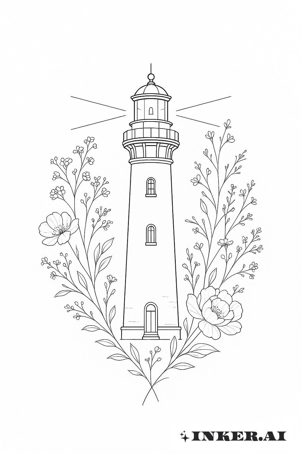 Fleurs Délicates Enveloppant Un Phare
