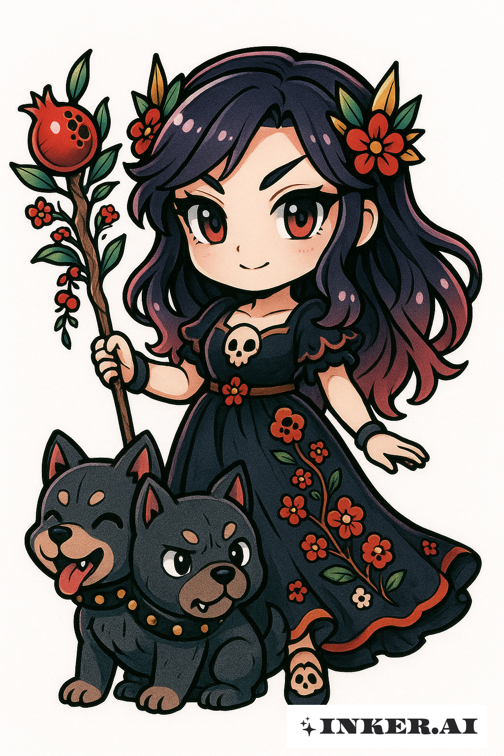Chibi Underworld Queen Persephone With Cerberus