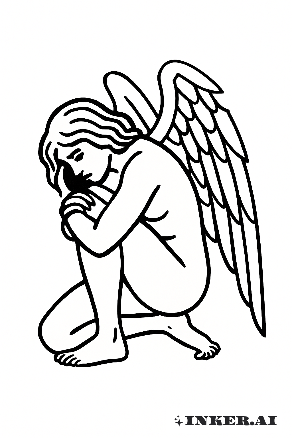 A Crouching Fallen Angel Figure