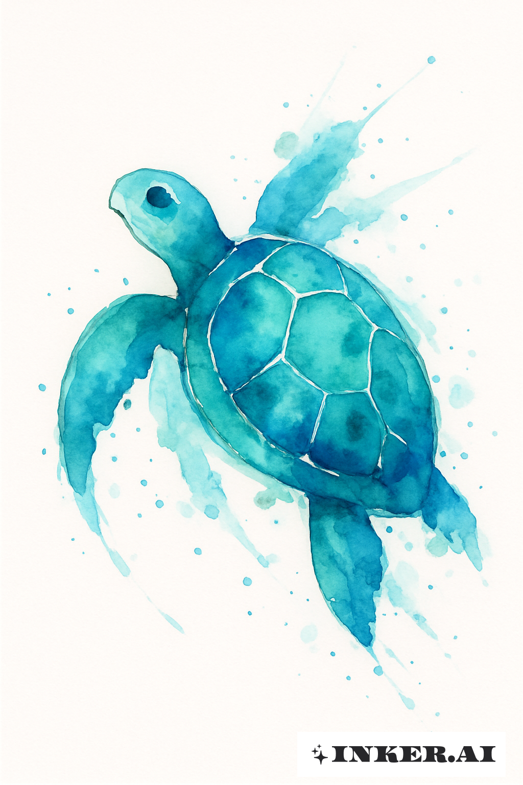 Abstract Sea Turtle In Watercolor Blots