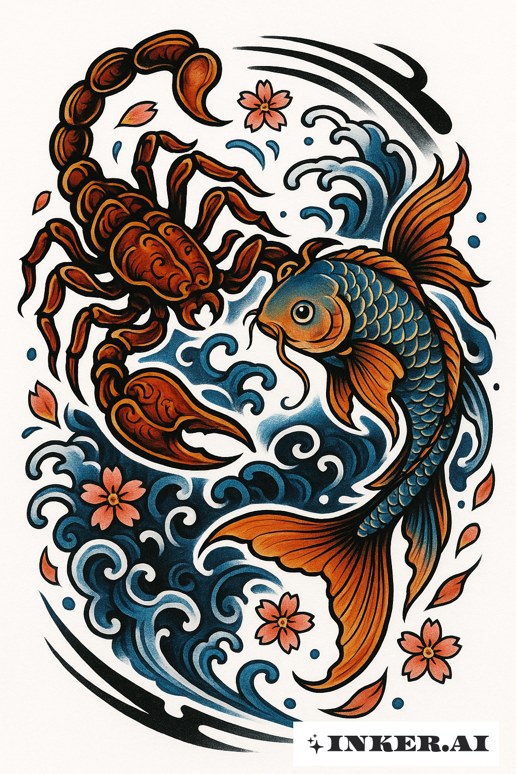Um Escorpião e Um Peixe de Peixes em Uma Pose Dinâmica