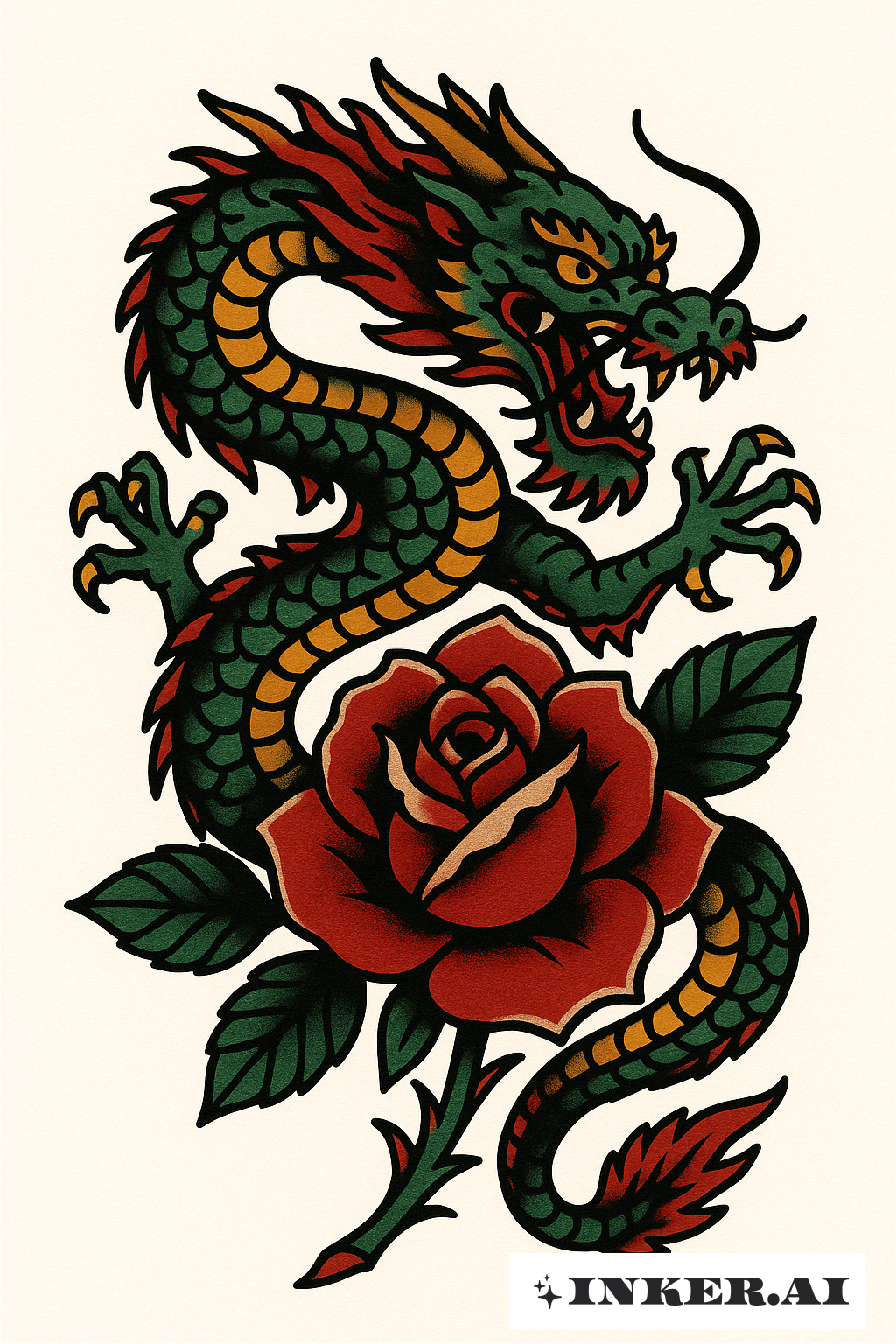 Dragón Chino Protegiendo una Rosa