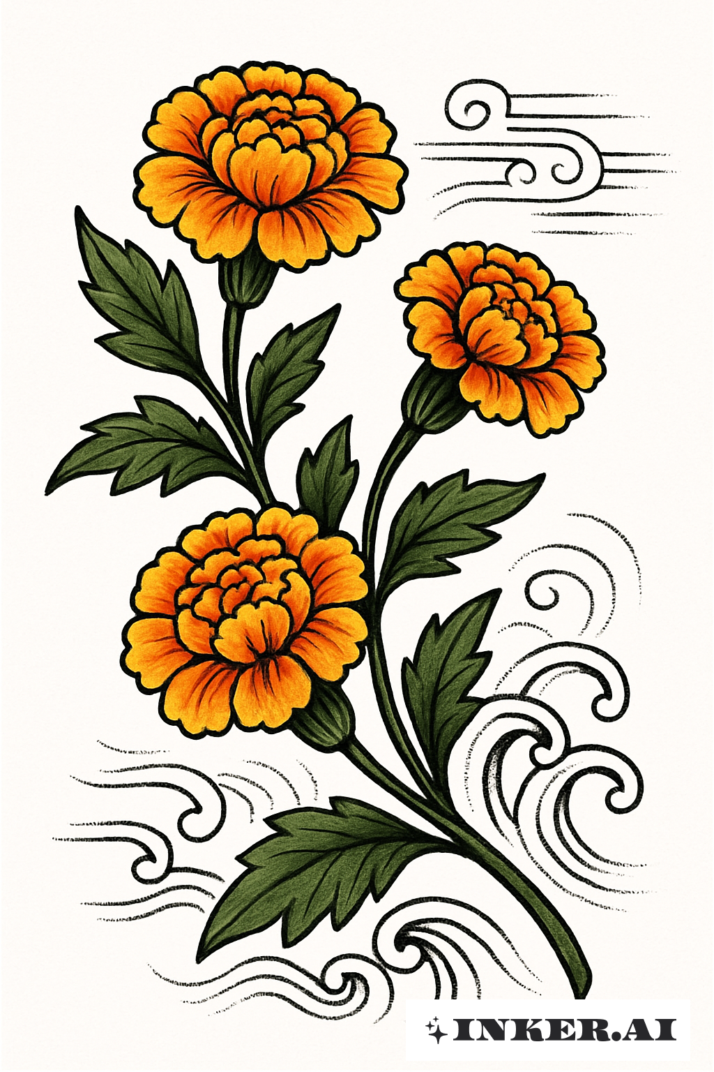 A Branch Of Japanese Style Marigold