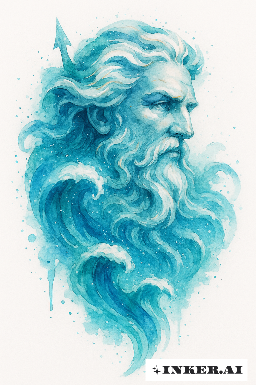 The Face Of Poseidon Blending Into An Ocean Wash