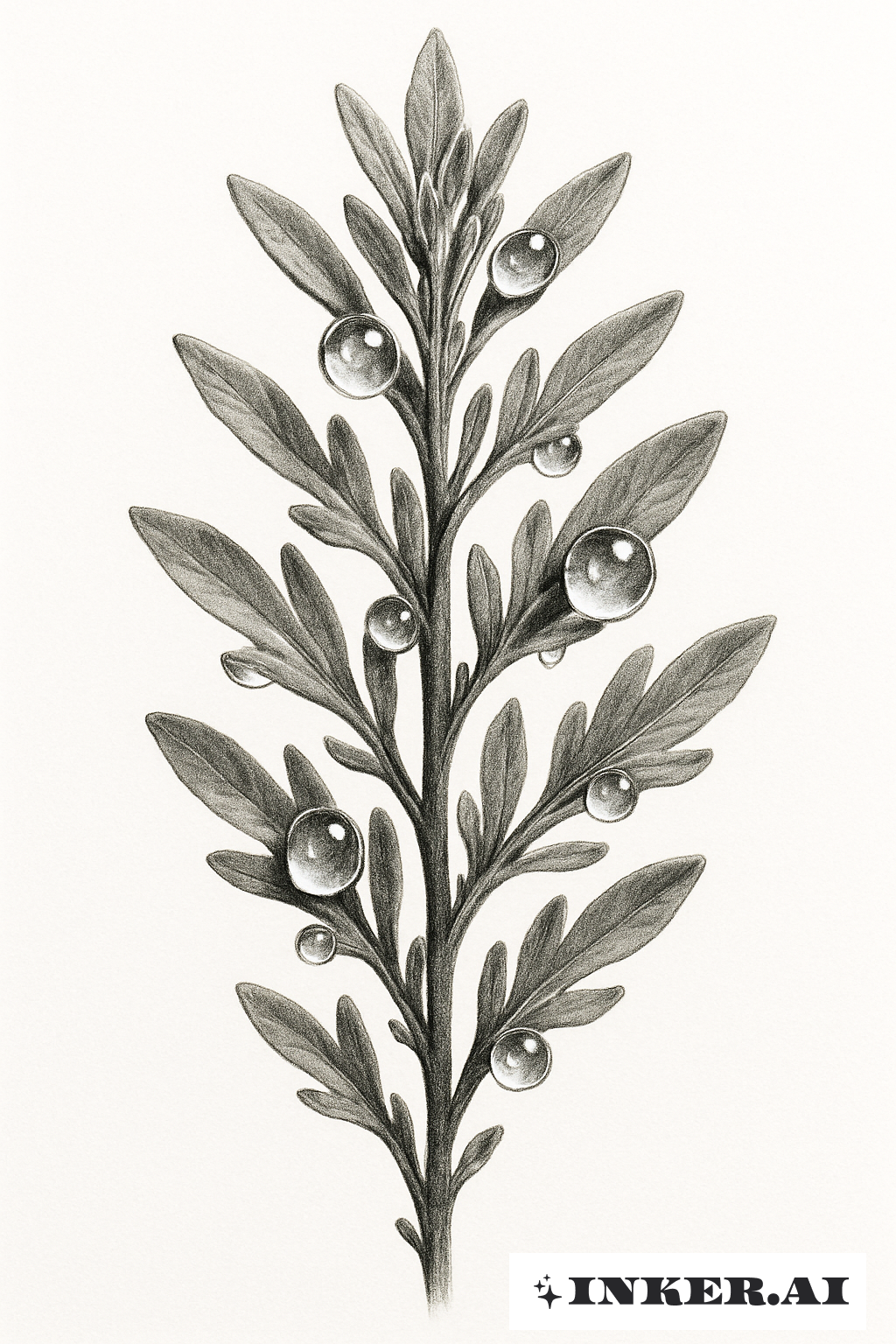 Hyperrealistic Sagebrush with Dew Drops