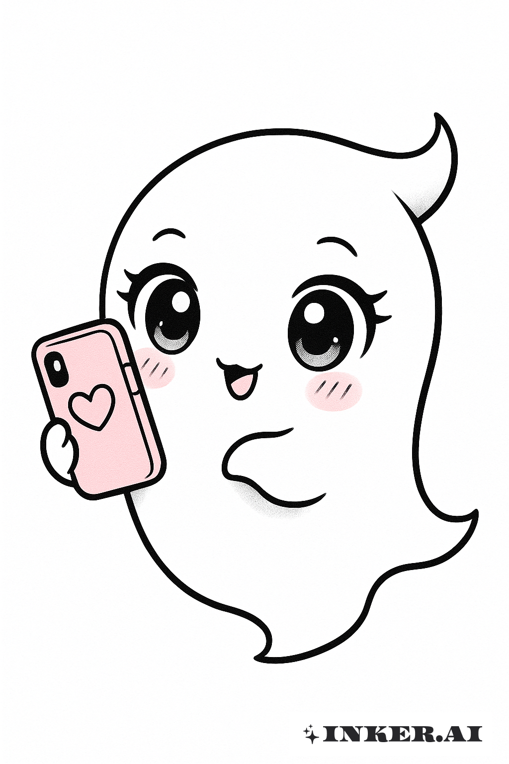 Chibi Ghost Face Holding A Pink Phone