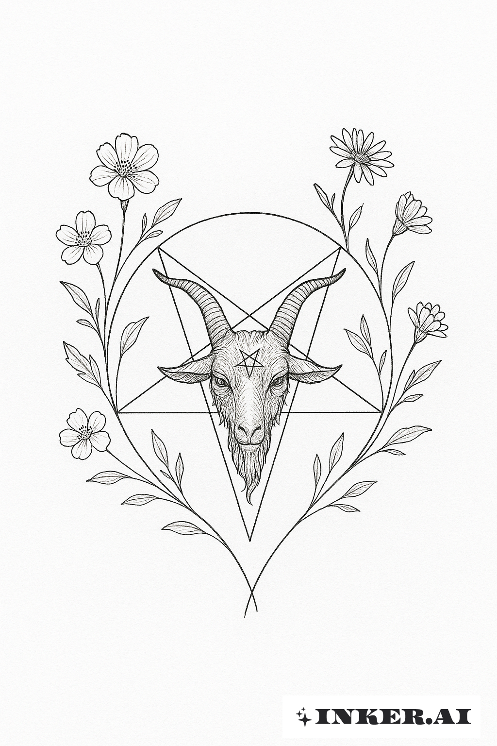 Símbolo de Baphomet Com Flores Silvestres