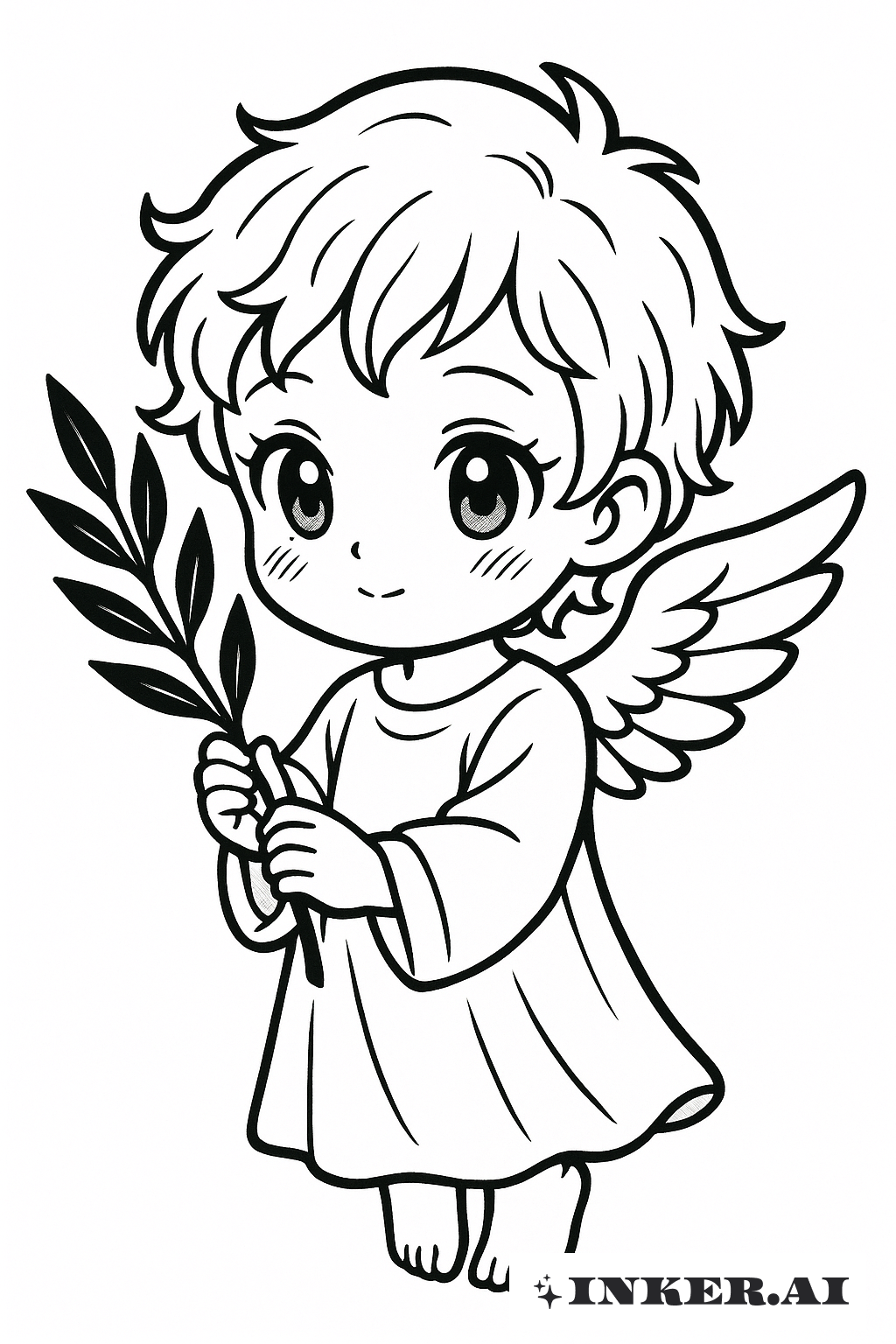 Anjo Chibi Carregando um Ramo de Oliveira